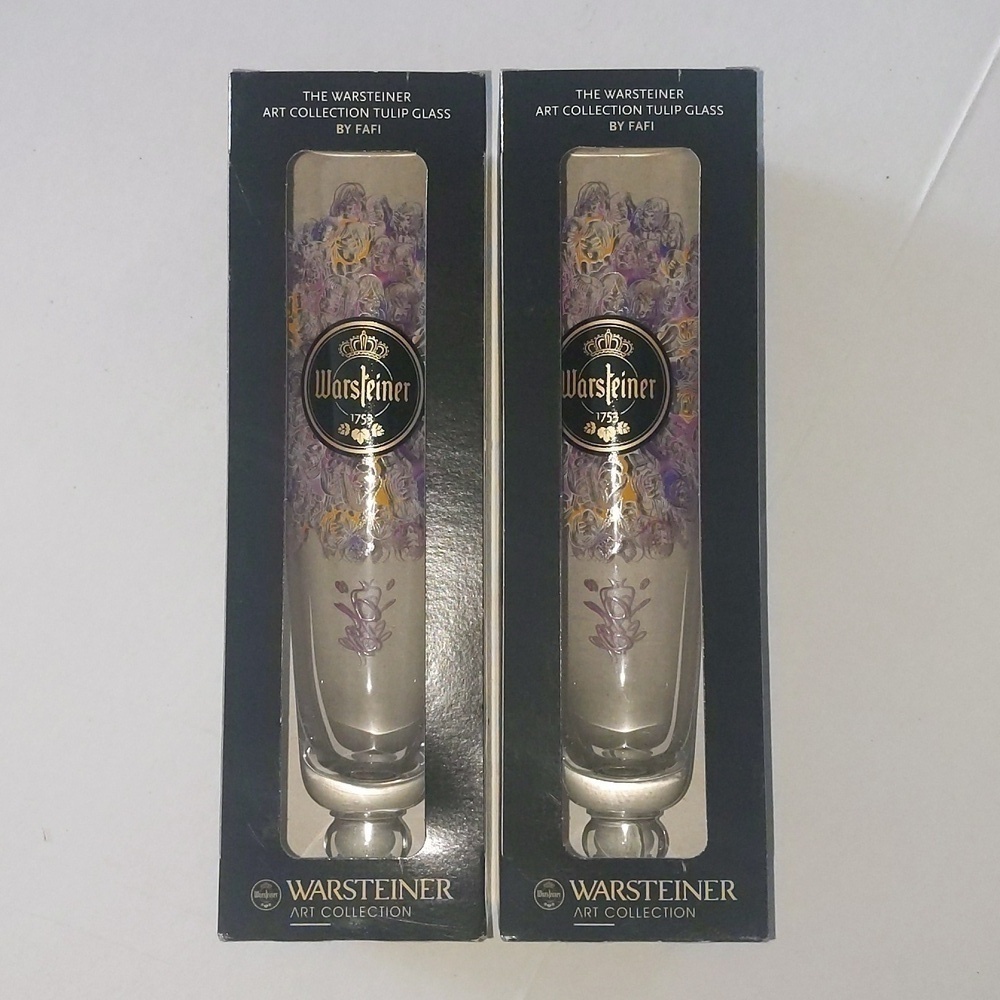 Warsteiner Art collection 2 Tall German Beer Tulip Glasses by Fafi. 2014